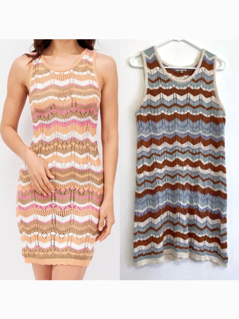 Ultra Flirt Chevron Striped Crochet Knit Dress / Swim Coverup Juniors Plus Size